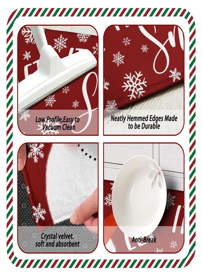sdhinlwo Let It Snow Snowman Snowflake Winter Christmas Decorative Kitchen Mats Set of 2, Home Party Low-Profile Kitchen Rugs,Red Christmas Kitchen Mats for Floor 17x30+17x47 Inch - Image 4
